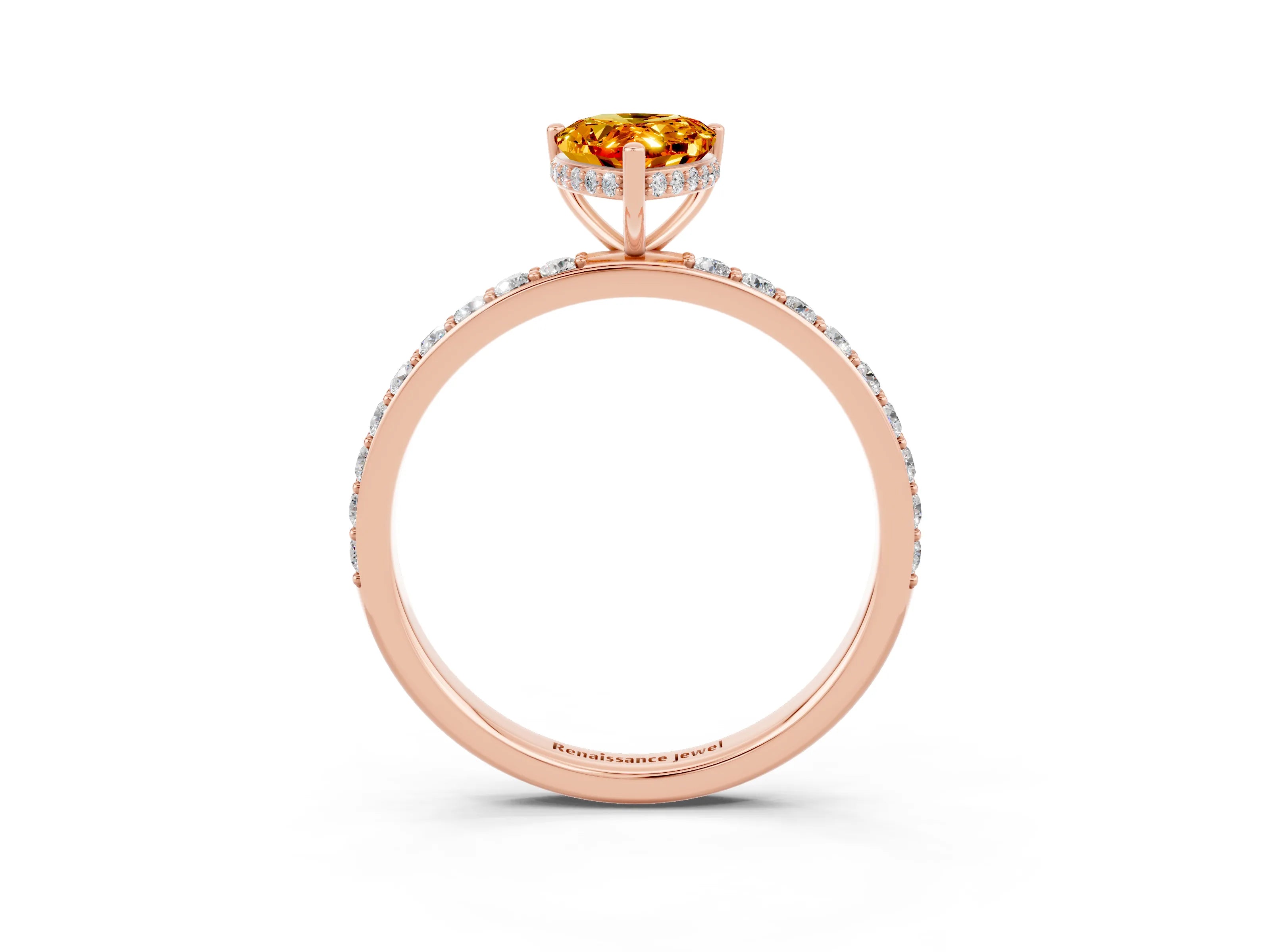 Rose gold Pear Cut Citrine Solitaire Ring with Pavé Band and Hidden Halo_15