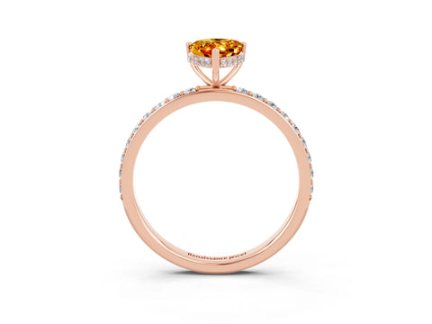 Rose gold Pear Cut Citrine Solitaire Ring with Pavé Band and Hidden Halo_15
