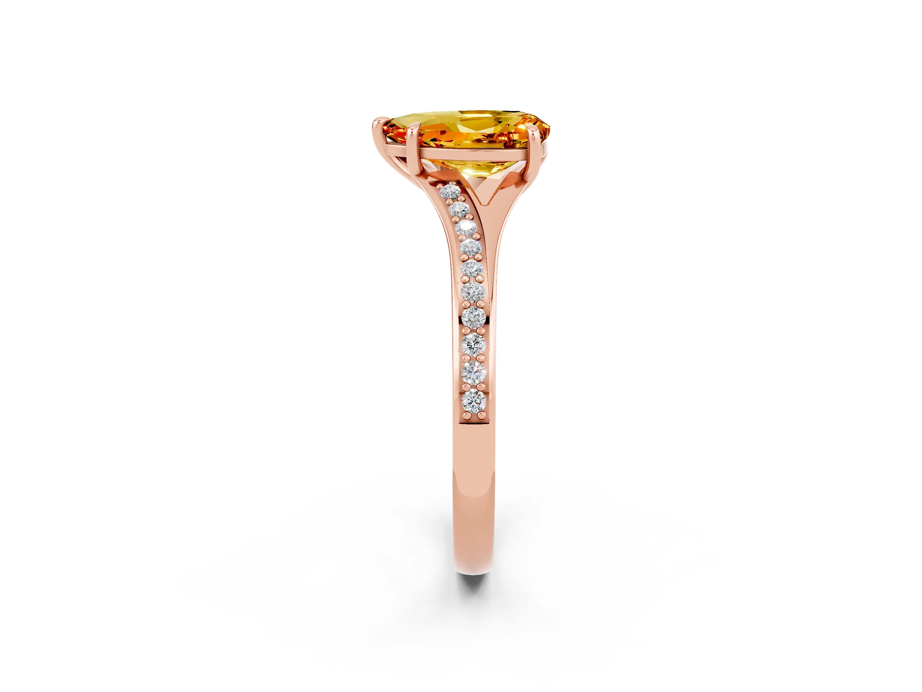 Rose gold Pear Cut Citrine Solitaire Ring with Pavé Band and Prong Setting_14