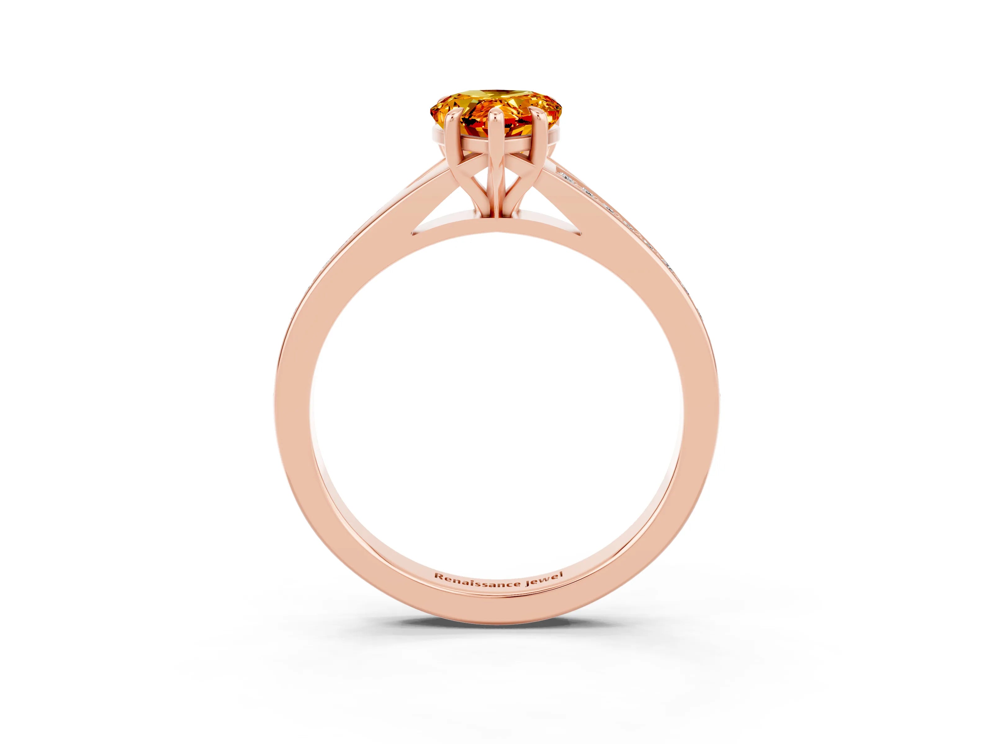 Rose gold Pear Cut Citrine Solitaire Ring with Pavé Band and Prong Setting_15