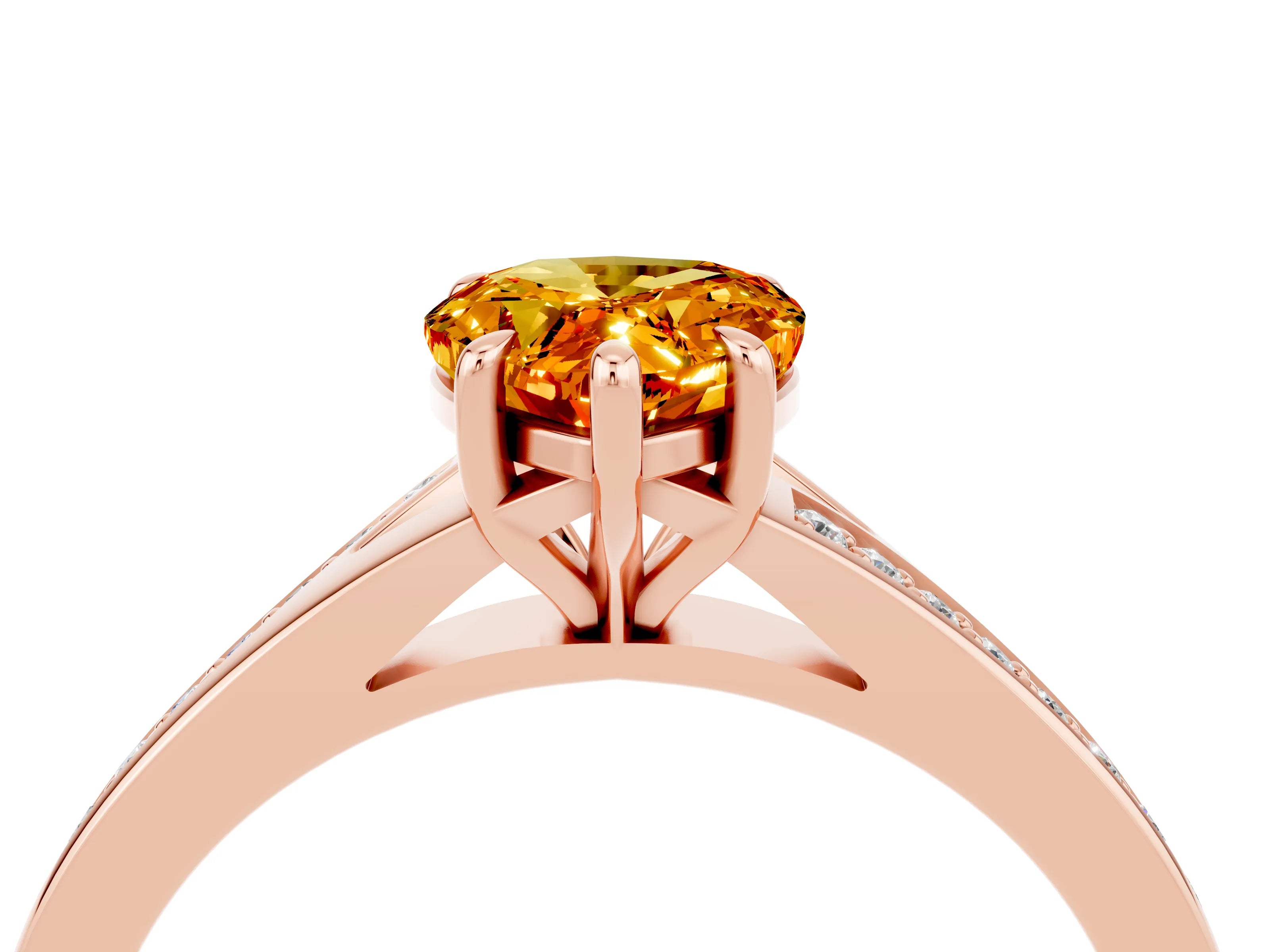 Rose gold Pear Cut Citrine Solitaire Ring with Pavé Band and Prong Setting_16