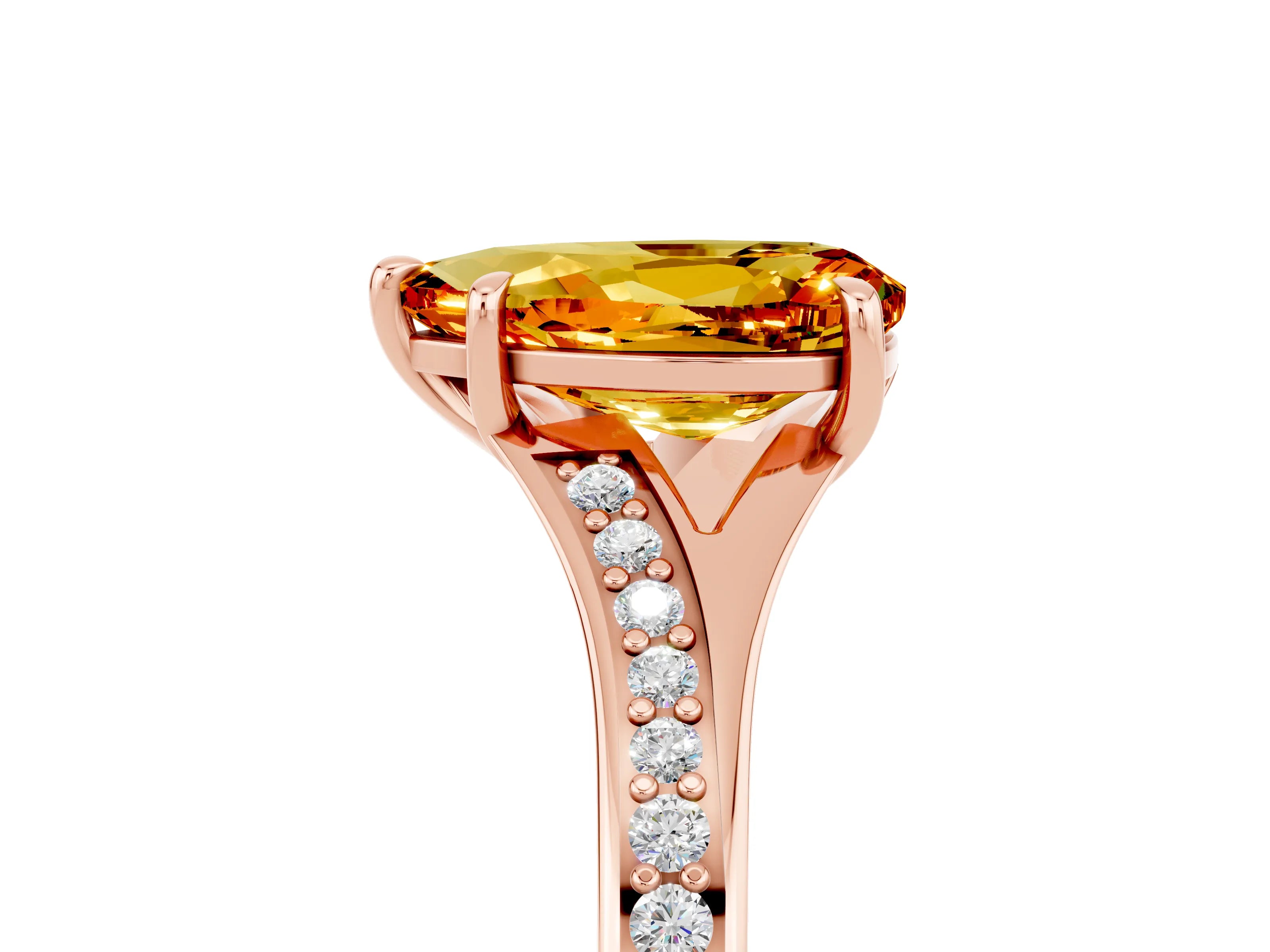 Rose gold Pear Cut Citrine Solitaire Ring with Pavé Band and Prong Setting_17