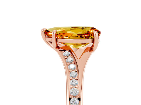 Rose gold Pear Cut Citrine Solitaire Ring with Pavé Band and Prong Setting_17