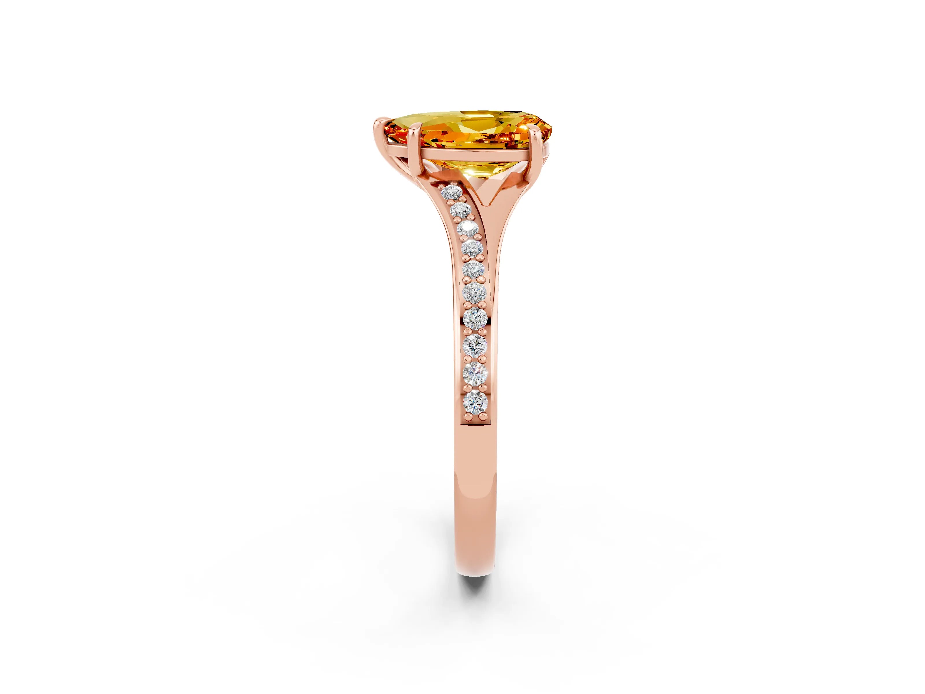 Rose gold Pear Cut Citrine Solitaire Ring with Pavé Band and Prong Setting_2