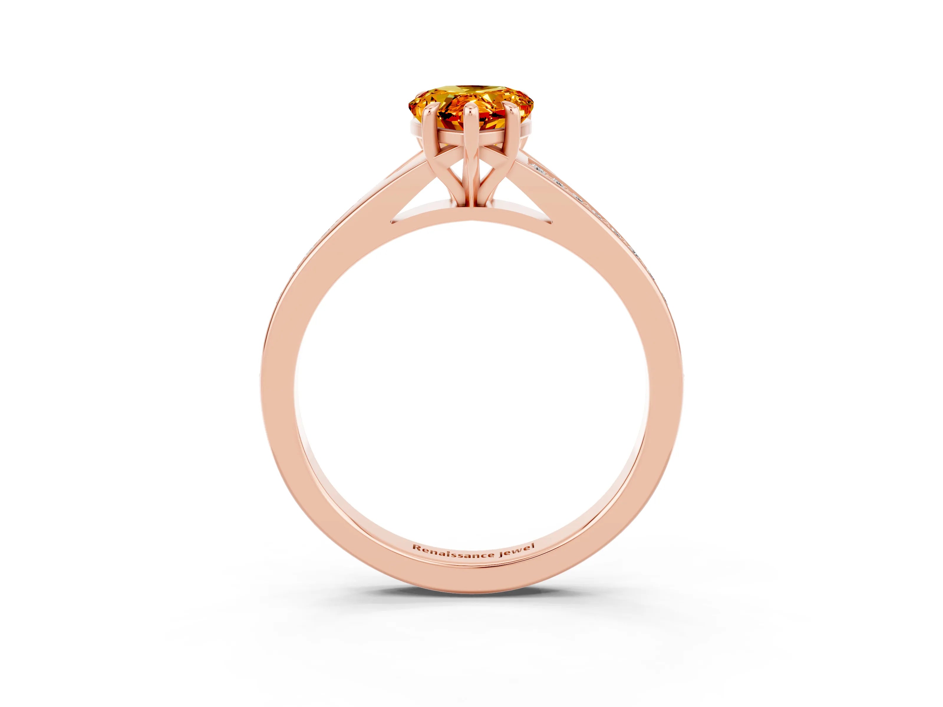 Rose gold Pear Cut Citrine Solitaire Ring with Pavé Band and Prong Setting_3