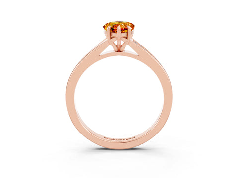 Rose gold Pear Cut Citrine Solitaire Ring with Pavé Band and Prong Setting_3