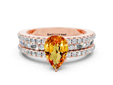 Rose gold Pear Cut Citrine Solitaire Ring with Pavé and Channel Set Band