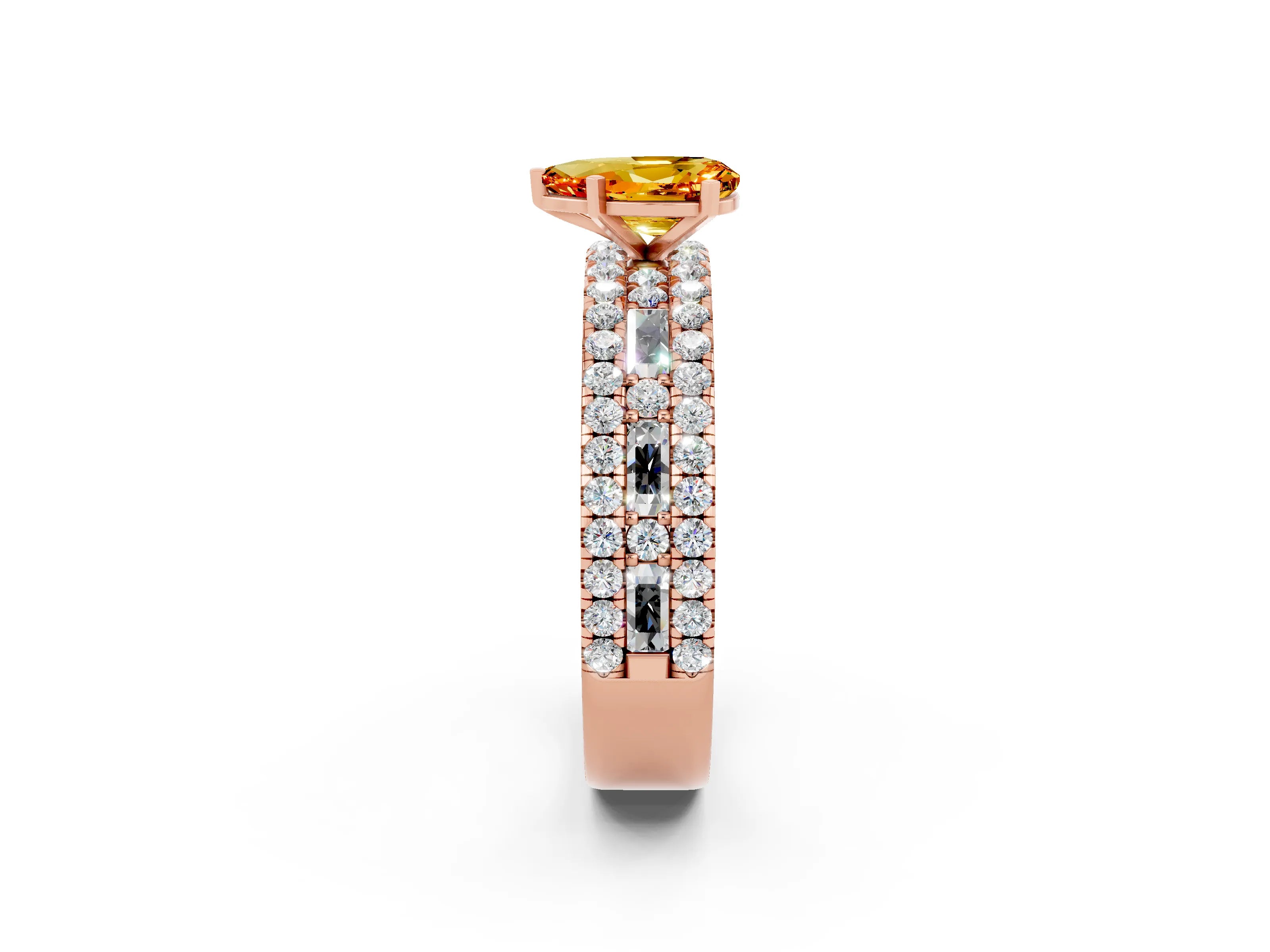 Rose gold Pear Cut Citrine Solitaire Ring with Pavé and Channel Set Band_2