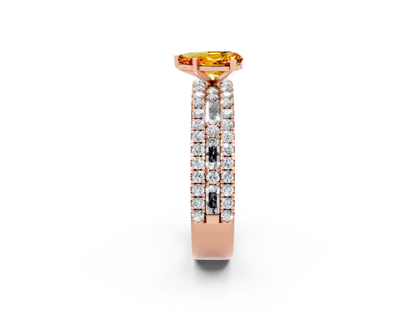 Rose gold Pear Cut Citrine Solitaire Ring with Pavé and Channel Set Band