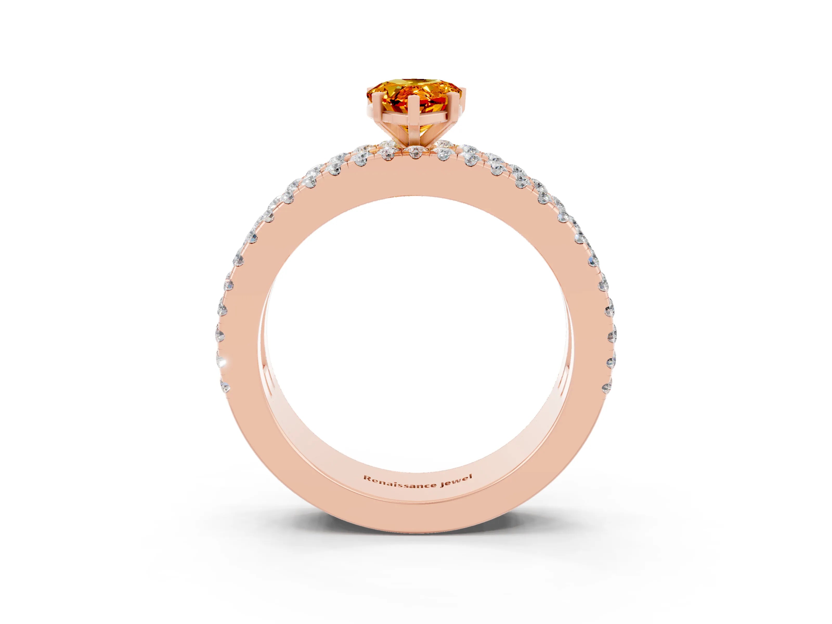 Rose gold Pear Cut Citrine Solitaire Ring with Pavé and Channel Set Band_3