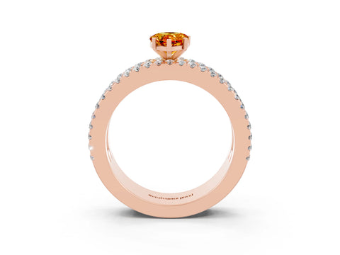 Rose gold Pear Cut Citrine Solitaire Ring with Pavé and Channel Set Band_3