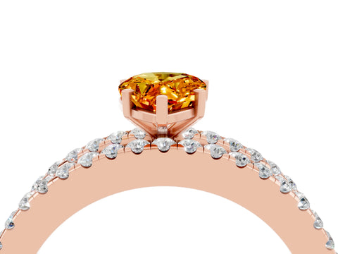 Rose gold Pear Cut Citrine Solitaire Ring with Pavé and Channel Set Band_4