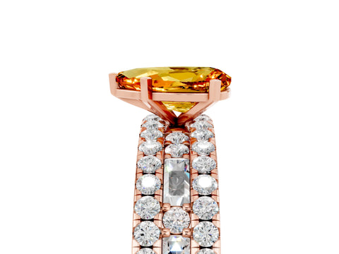Rose gold Pear Cut Citrine Solitaire Ring with Pavé and Channel Set Band_5