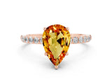 Rose gold Pear Cut Citrine Solitaire Ring with Pave Band and Four Prong Setting_24