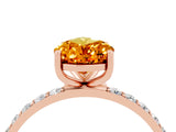 Rose gold Pear Cut Citrine Solitaire Ring with Pave Band and Four Prong Setting_28