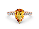 Rose gold Pear Cut Citrine Solitaire Ring with Round  Pavé Band and Four-Prong Setting_44