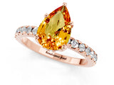 Rose gold Pear Cut Citrine Solitaire Ring with Round  Pavé Band and Four-Prong Setting_45