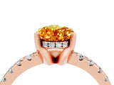 Rose gold Pear Cut Citrine Solitaire Ring with Round  Pavé Band and Four-Prong Setting_48