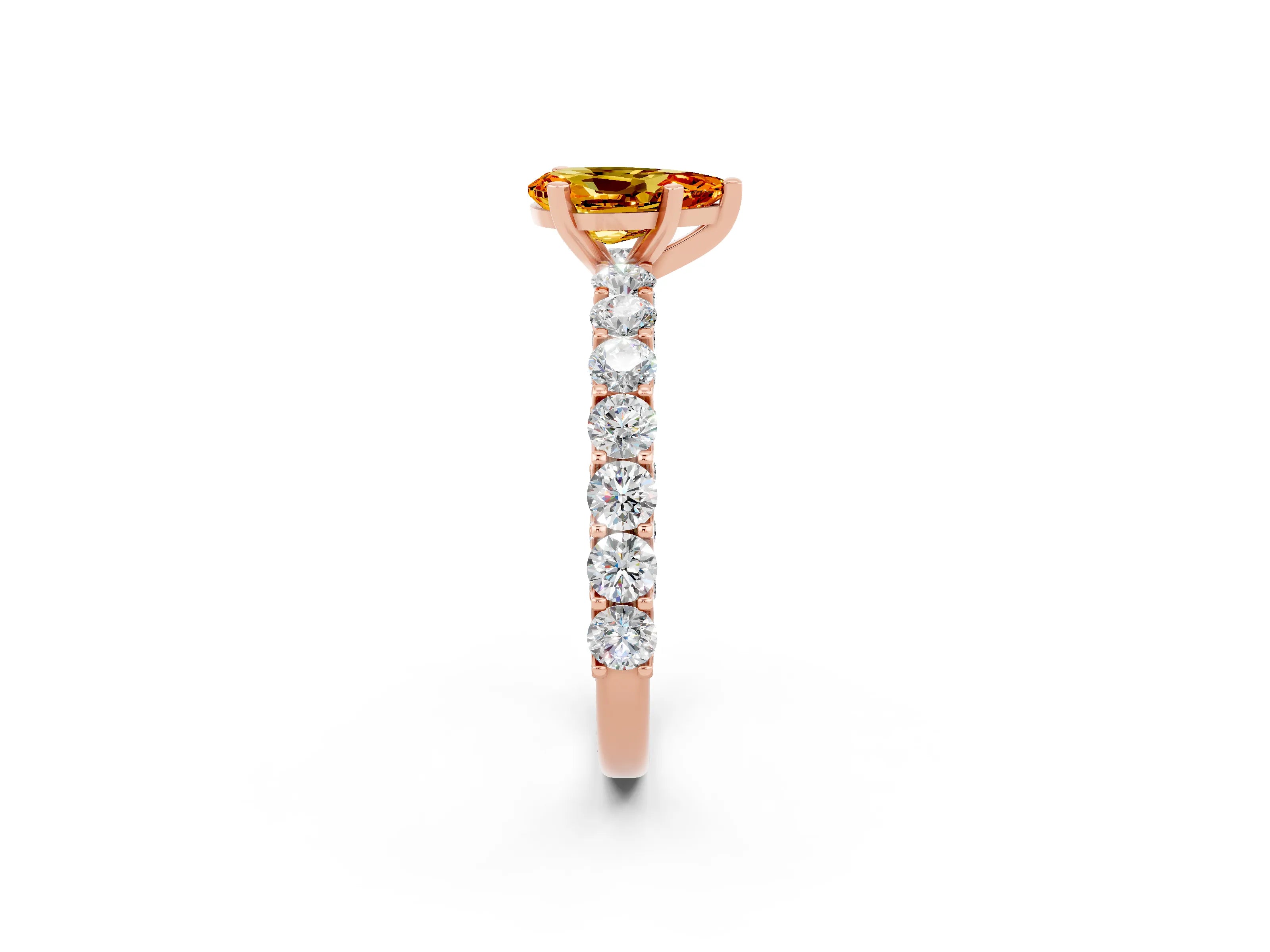 Rose gold Pear Cut Citrine Solitaire Ring with Shared Prong Pavé Band and Four-Prong Setting_2