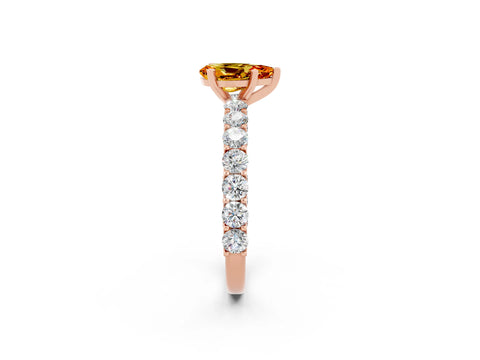 Rose gold Pear Cut Citrine Solitaire Ring with Shared Prong Pavé Band and Four-Prong Setting_2