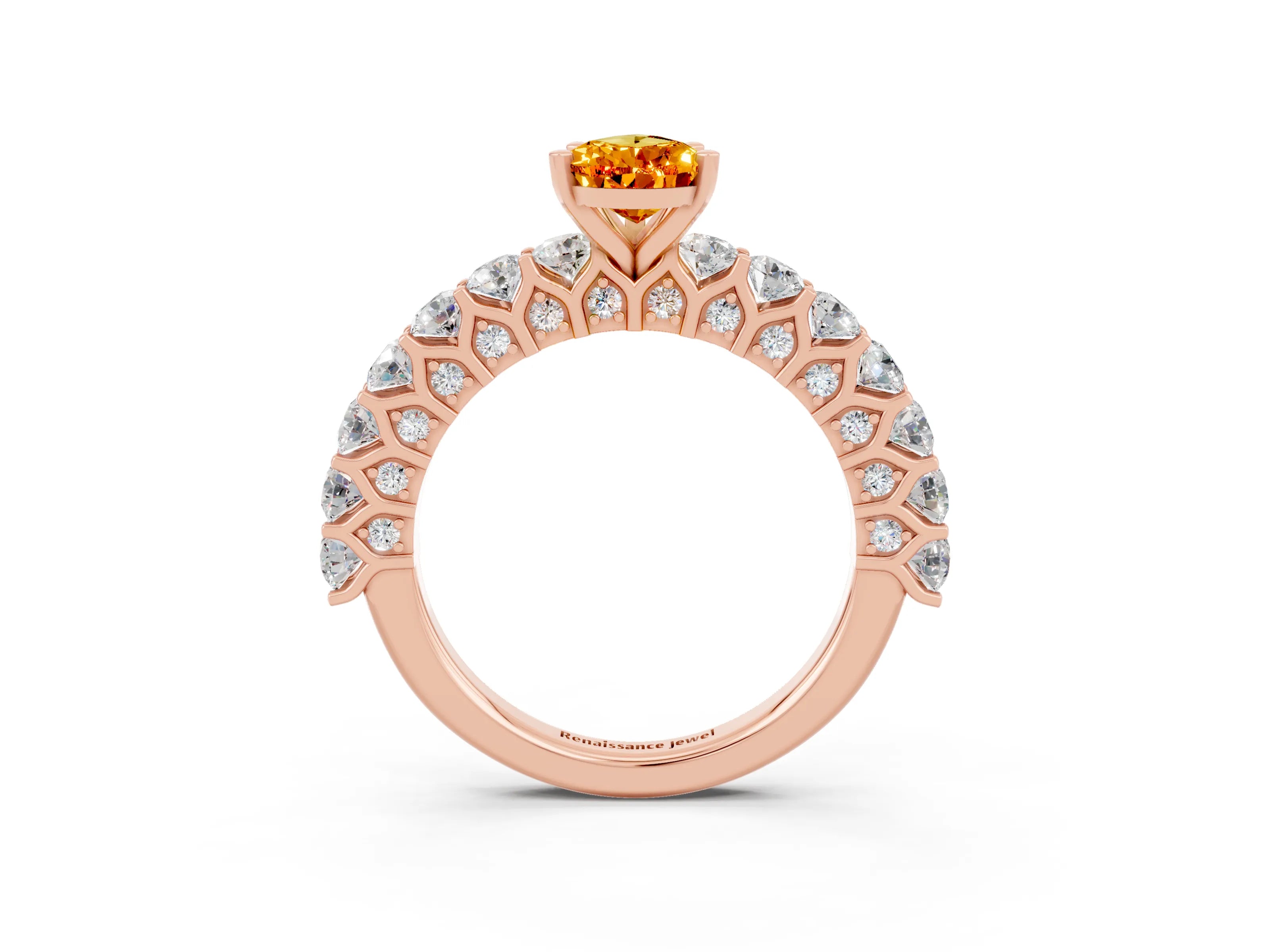 Rose gold Pear Cut Citrine Solitaire Ring with Shared Prong Pavé Band and Four-Prong Setting_3