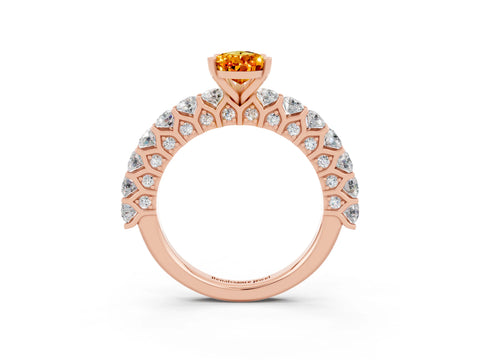 Rose gold Pear Cut Citrine Solitaire Ring with Shared Prong Pavé Band and Four-Prong Setting_3