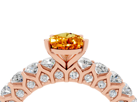 Rose gold Pear Cut Citrine Solitaire Ring with Shared Prong Pavé Band and Four-Prong Setting_4
