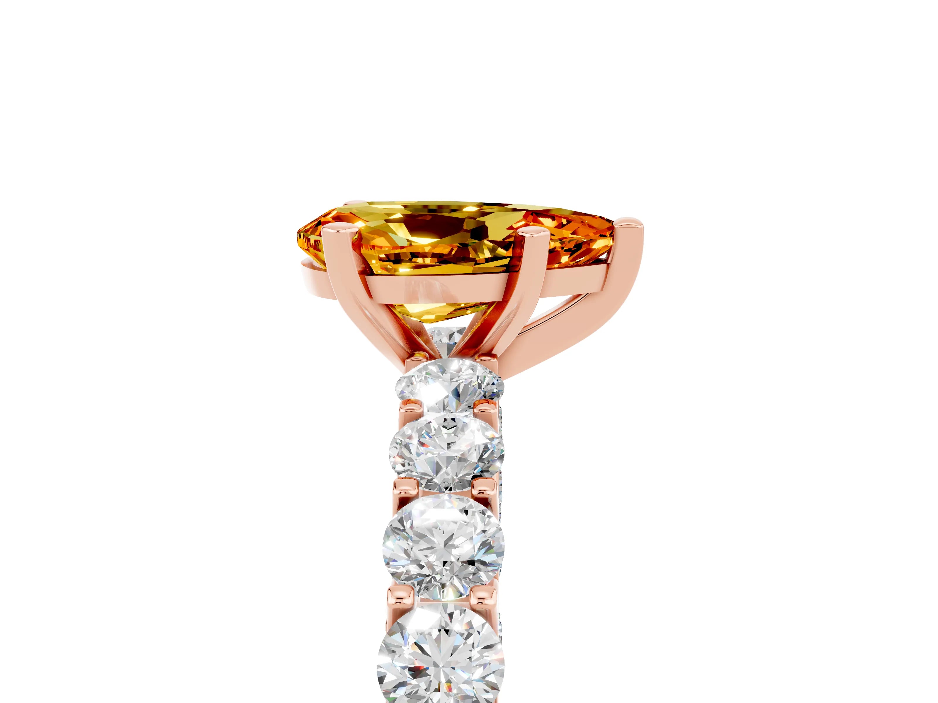 Rose gold Pear Cut Citrine Solitaire Ring with Shared Prong Pavé Band and Four-Prong Setting_5