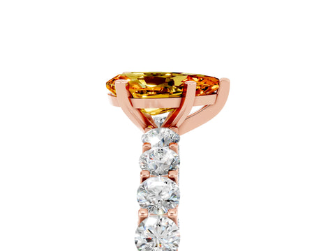 Rose gold Pear Cut Citrine Solitaire Ring with Shared Prong Pavé Band and Four-Prong Setting_5
