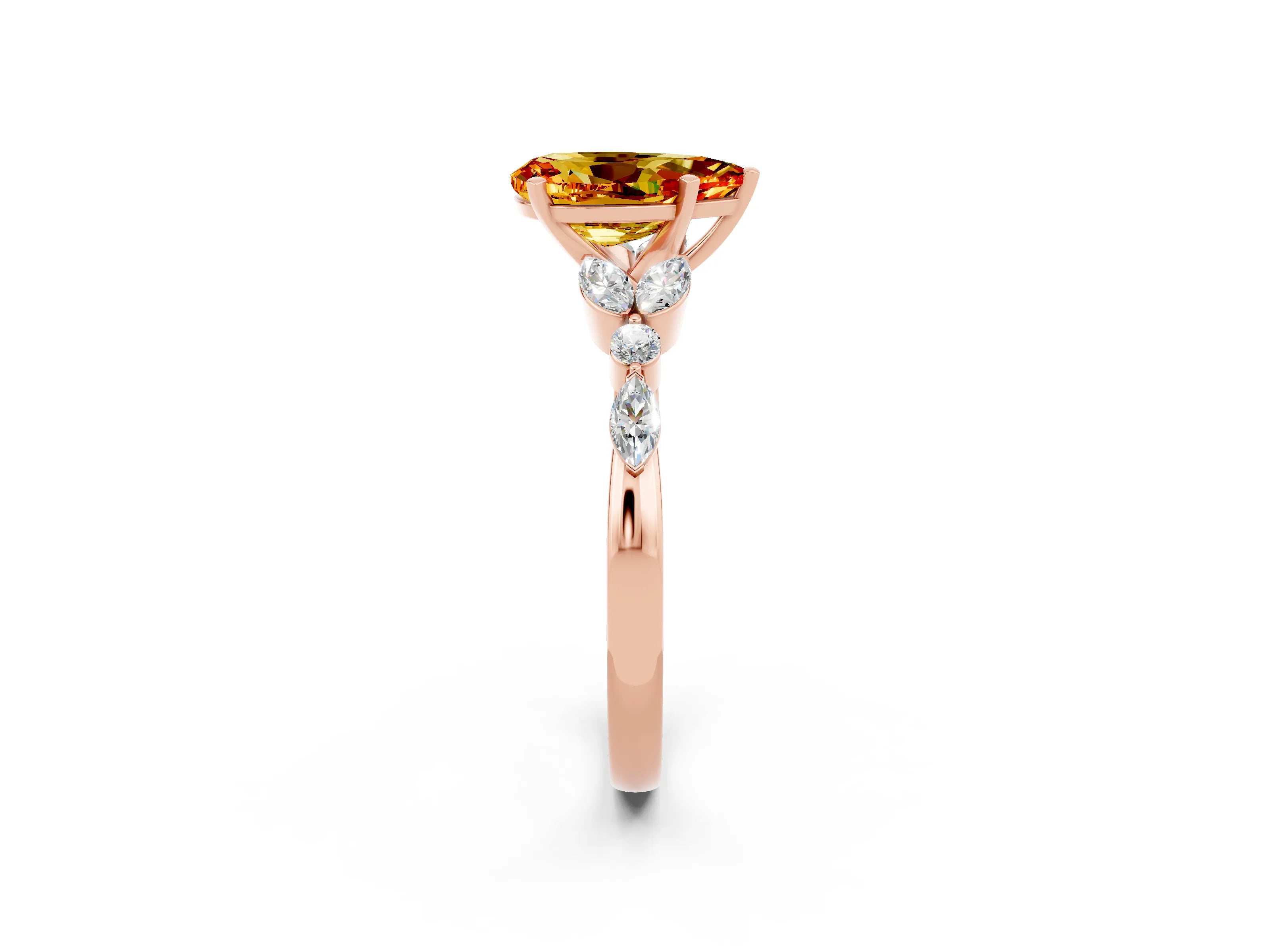 Rose gold Pear Cut Citrine Solitaire Ring with Side Stones and Four-Prong Setting_14