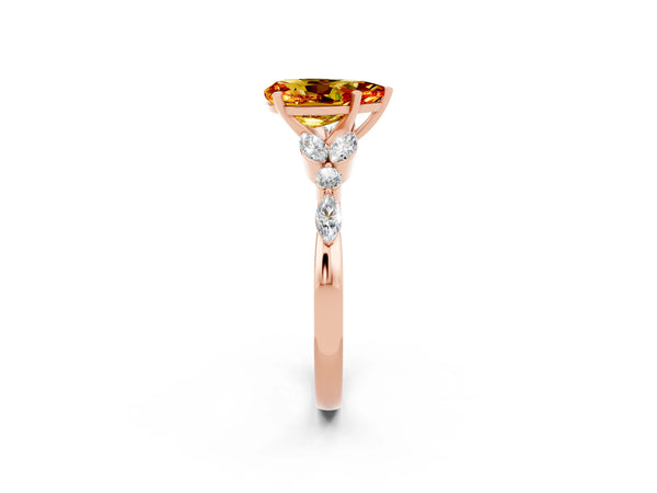 Rose gold Pear Cut Citrine Solitaire Ring with Side Stones and Four-Prong Setting