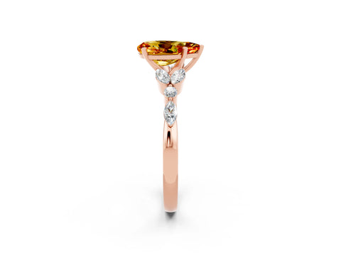 Rose gold Pear Cut Citrine Solitaire Ring with Side Stones and Four-Prong Setting_14