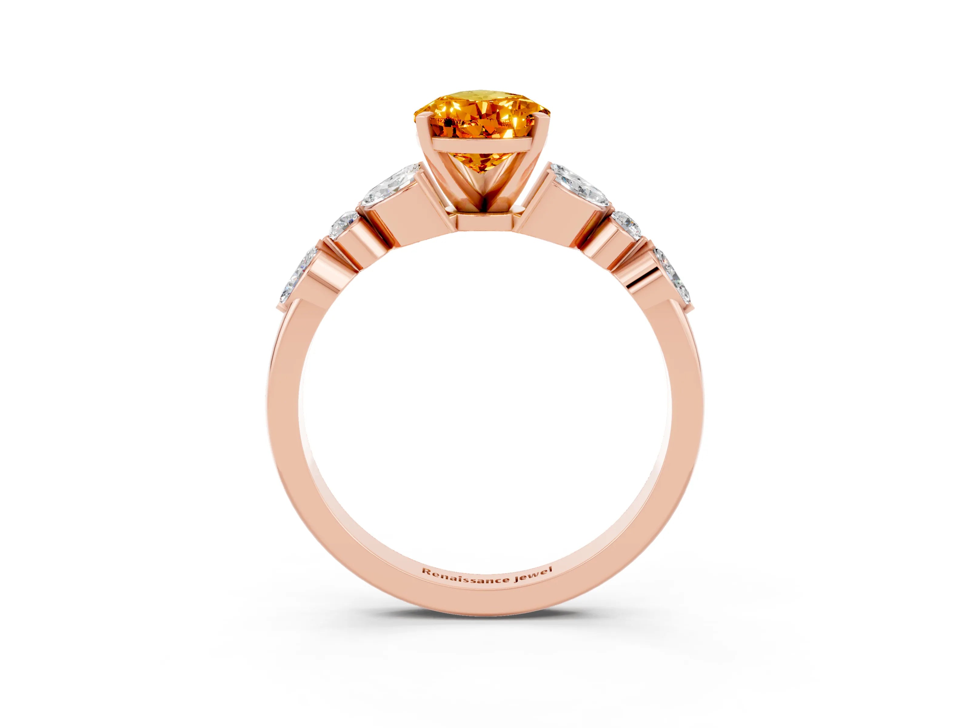 Rose gold Pear Cut Citrine Solitaire Ring with Side Stones and Four-Prong Setting_15