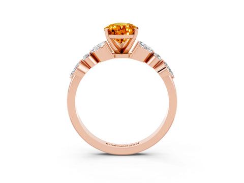 Rose gold Pear Cut Citrine Solitaire Ring with Side Stones and Four-Prong Setting_15