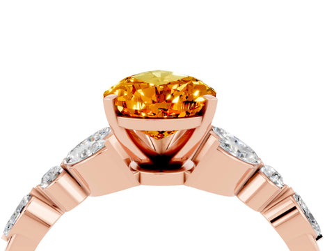 Rose gold Pear Cut Citrine Solitaire Ring with Side Stones and Four-Prong Setting_16