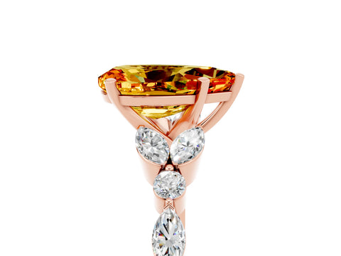 Rose gold Pear Cut Citrine Solitaire Ring with Side Stones and Four-Prong Setting_17