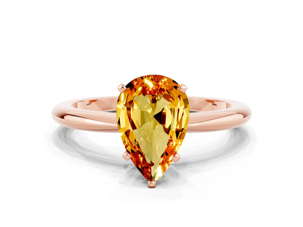 Rose gold Pear Cut Citrine Solitaire Ring with Six-Prong Setting and Classic Band