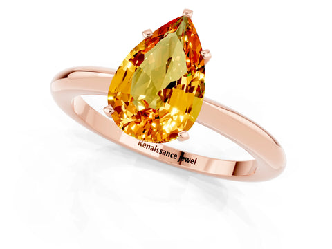 Rose gold Pear Cut Citrine Solitaire Ring with Six-Prong Setting and Classic Band_1