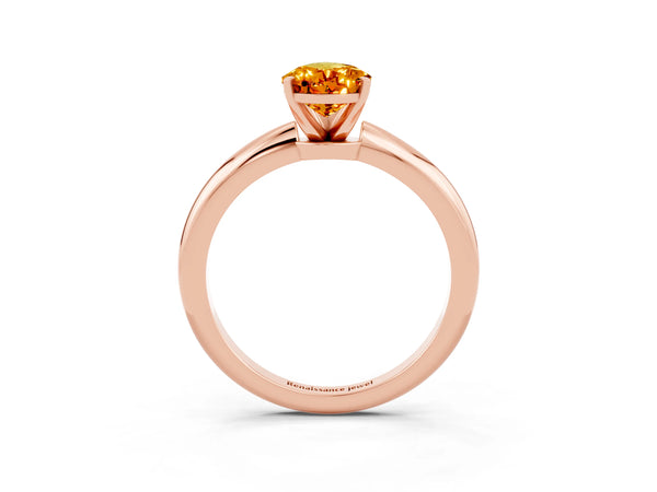Rose gold Pear Cut Citrine Solitaire Ring with Six-Prong Setting and Classic Band