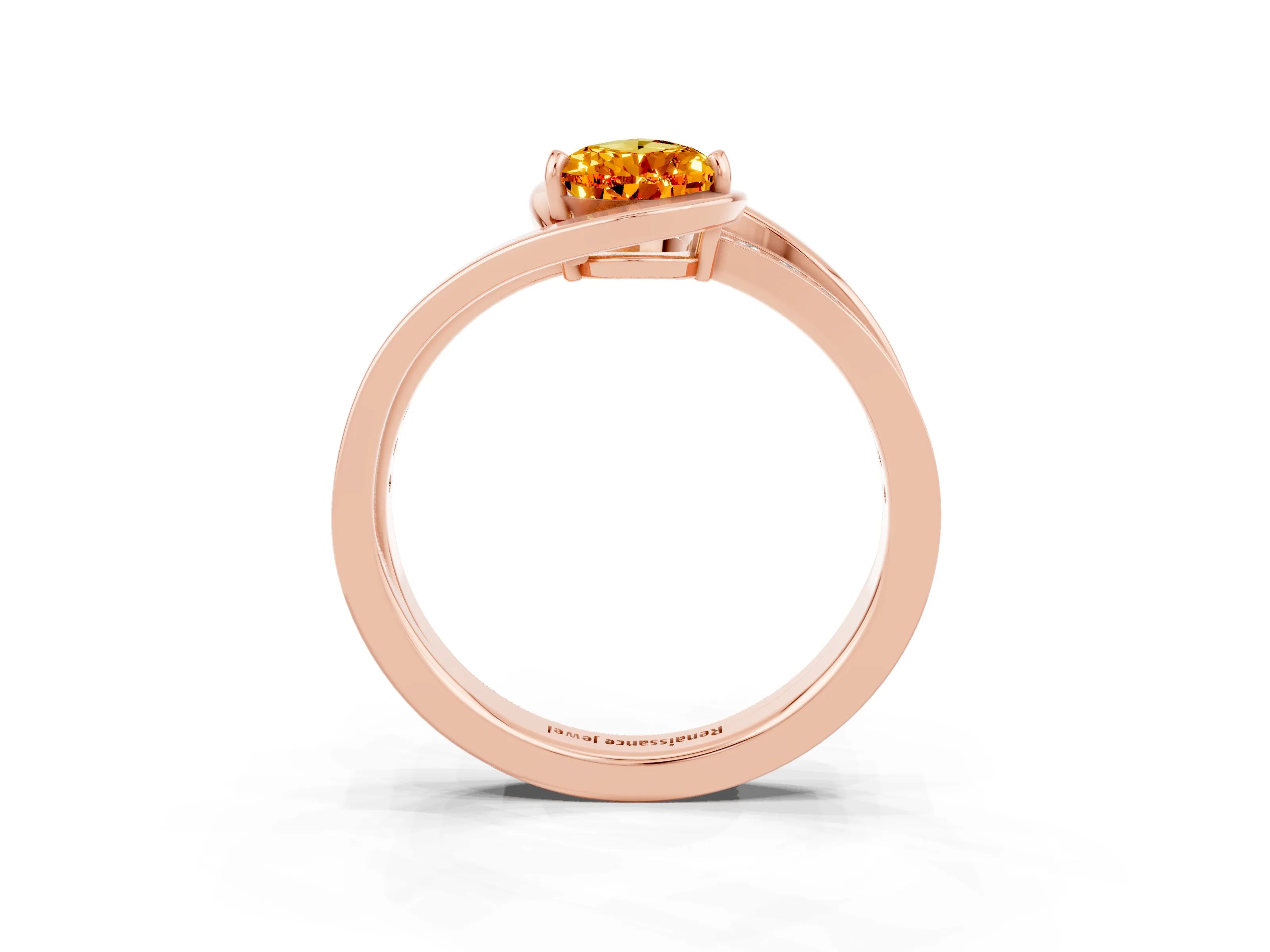 Rose gold Pear Cut Citrine Solitaire Ring with Split Shank and Prong Setting_3