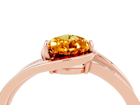 Rose gold Pear Cut Citrine Solitaire Ring with Split Shank and Prong Setting_4