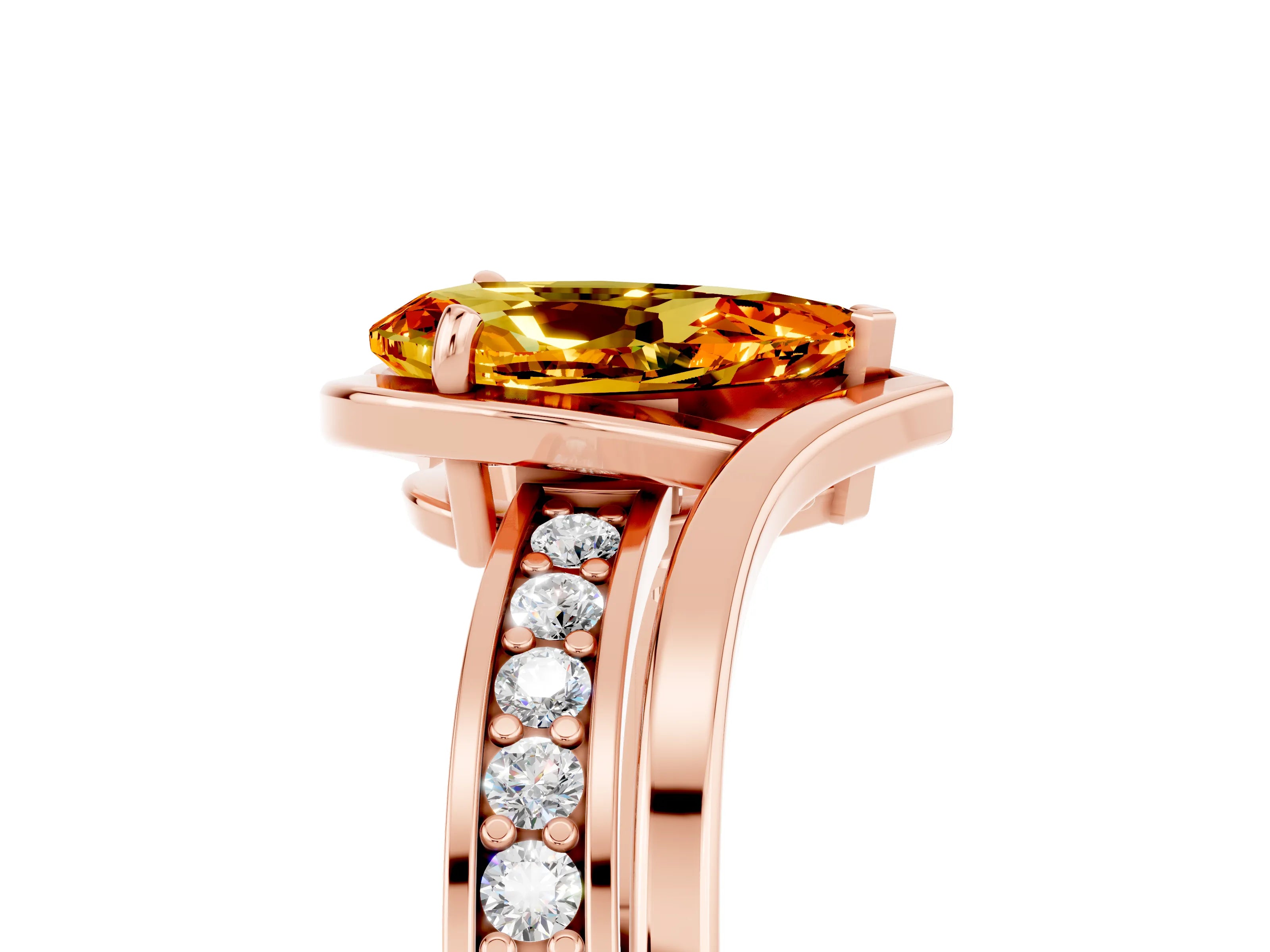 Rose gold Pear Cut Citrine Solitaire Ring with Split Shank and Prong Setting_5