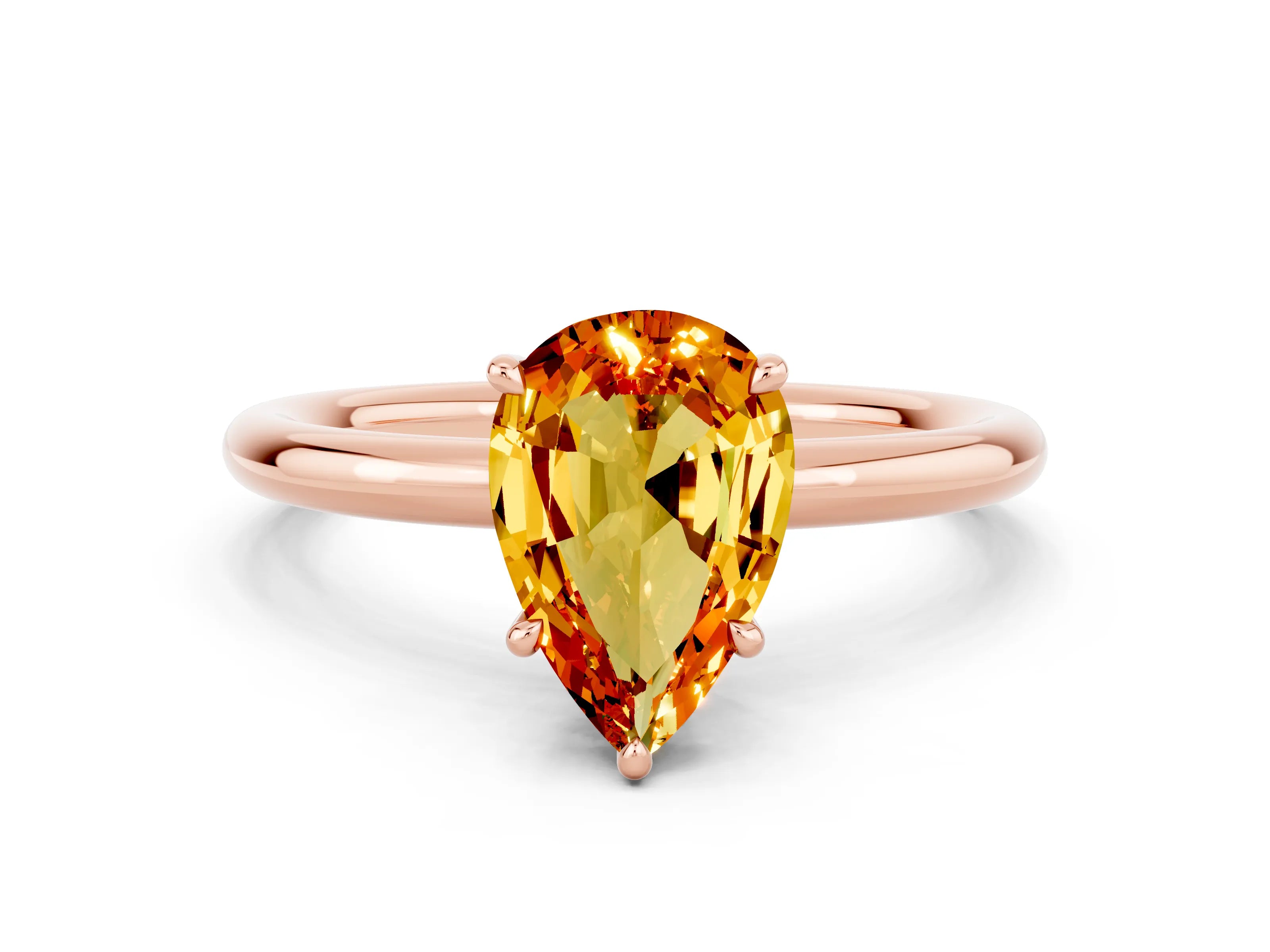 Rose gold Pear Cut Citrine Solitaire Ring with Thin Band and Four-Prong Setting_12