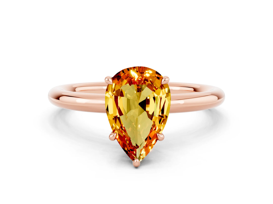 Rose gold Pear Cut Citrine Solitaire Ring with Thin Band and Four-Prong Setting_12