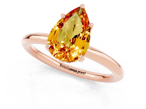 Rose gold Pear Cut Citrine Solitaire Ring with Thin Band and Four-Prong Setting_13