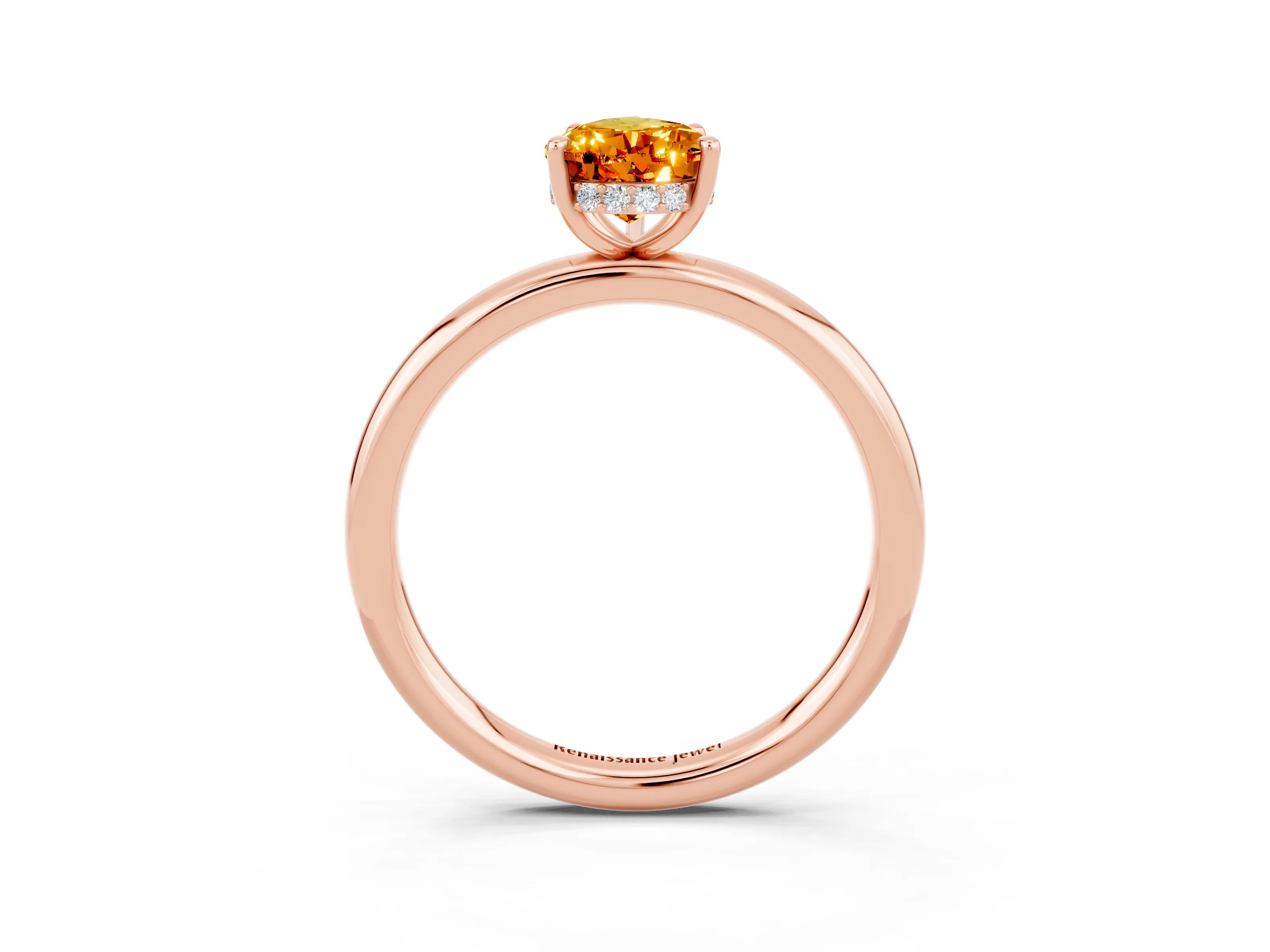 Rose gold Pear Cut Citrine Solitaire Ring with Thin Band and Four-Prong Setting_15