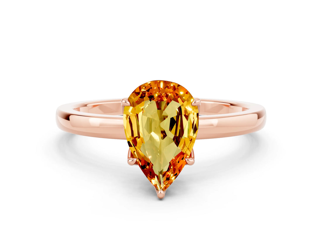 Rose gold Pear Cut Citrine Solitaire Ring with Thin Band and Prong Setting_12