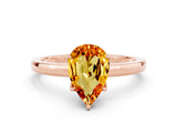 Rose gold Pear Cut Citrine Solitaire Ring with Thin Band and Prong Setting_12
