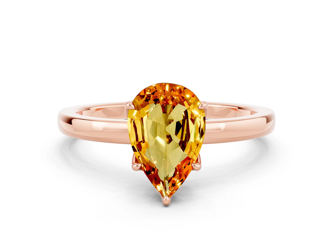 Rose gold Pear Cut Citrine Solitaire Ring with Thin Band and Prong Setting_24