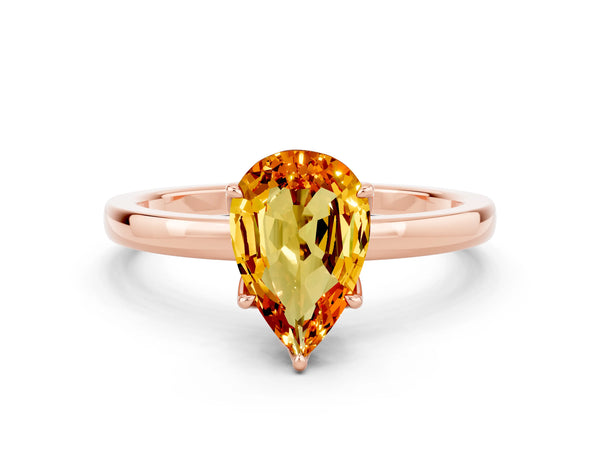 Rose gold Pear Cut Citrine Solitaire Ring with Thin Band and Prong Setting